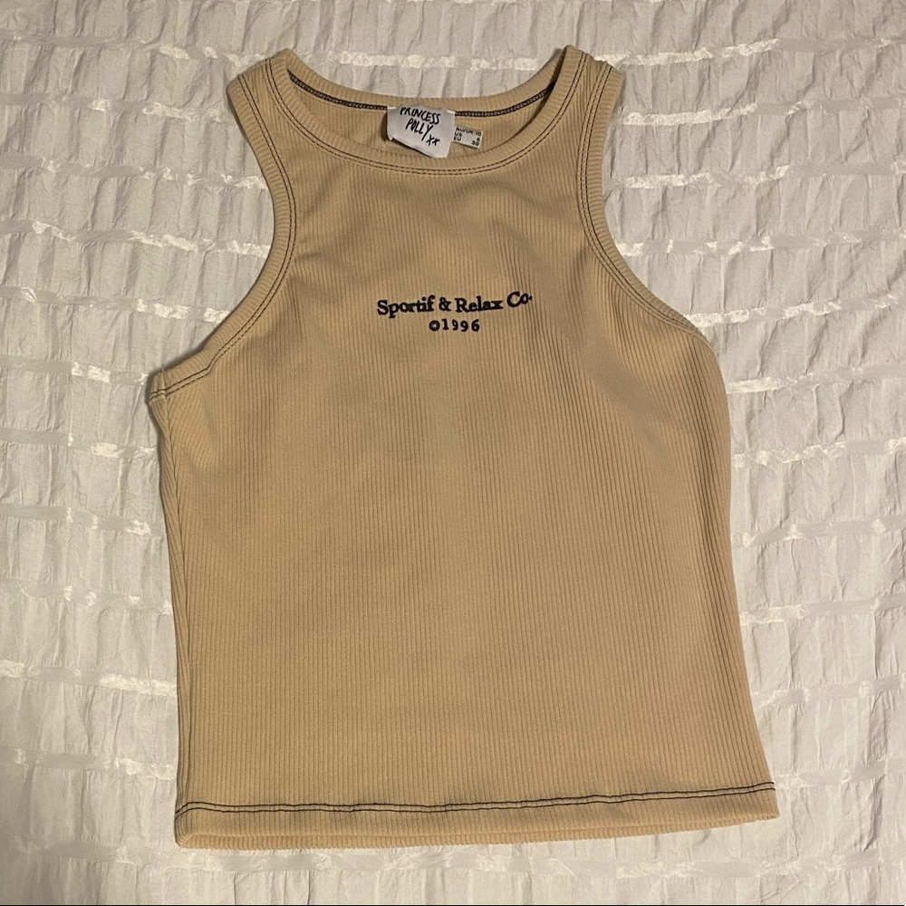 Cropped Ribbed “Sportif & Relax Co” Tank top